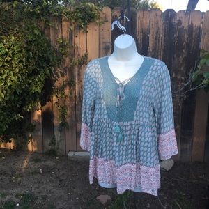 NWT Boho Top w/ Tassel Ties by Kori America size S